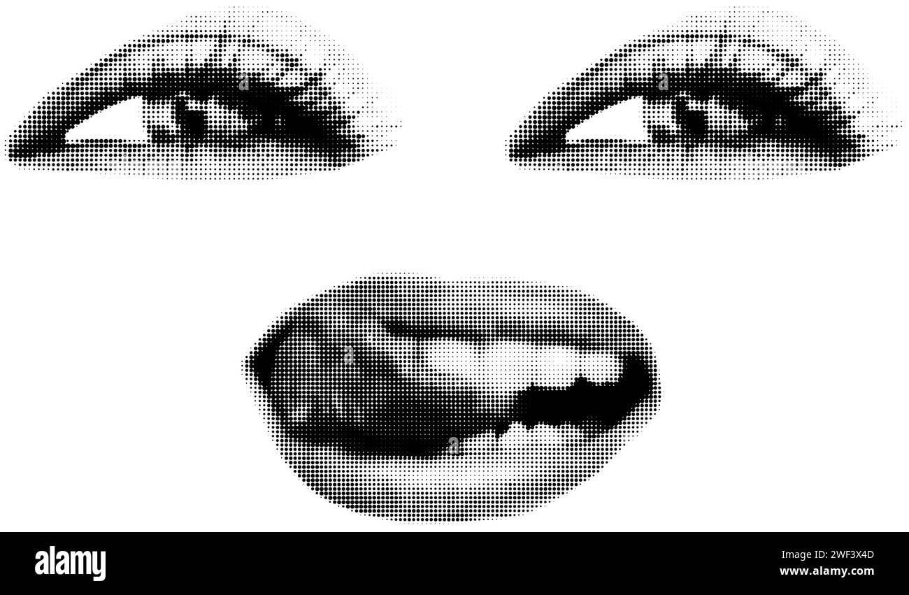 Illustrazione vettoriale del viso femminile con collage art a mezzitoni Illustrazione Vettoriale