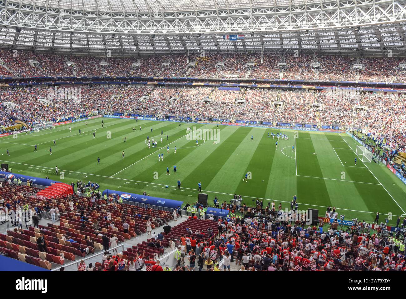 Mosca, Russia – 15 luglio 2018. Vista interna dello stadio Luzhniki prima della partita finale della Coppa del mondo 2018 tra Francia e Croazia (4-2). Foto Stock