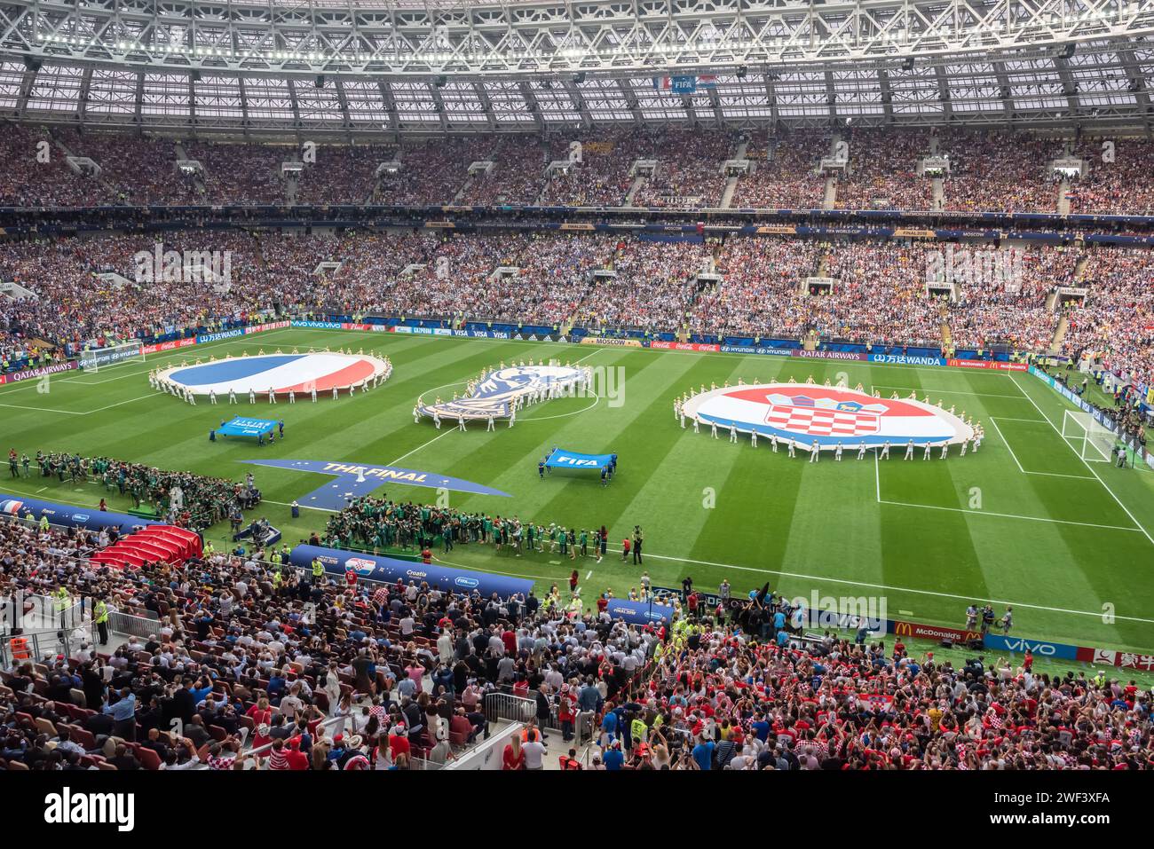Mosca, Russia – 15 luglio 2018. Vista interna dello stadio Luzhniki prima della partita finale della Coppa del mondo 2018 tra Francia e Croazia (4-2). Foto Stock