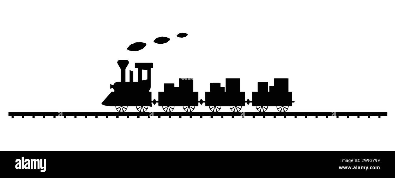 Immagine del treno in bianco e nero nell'illustratore su sfondo bianco Illustrazione Vettoriale