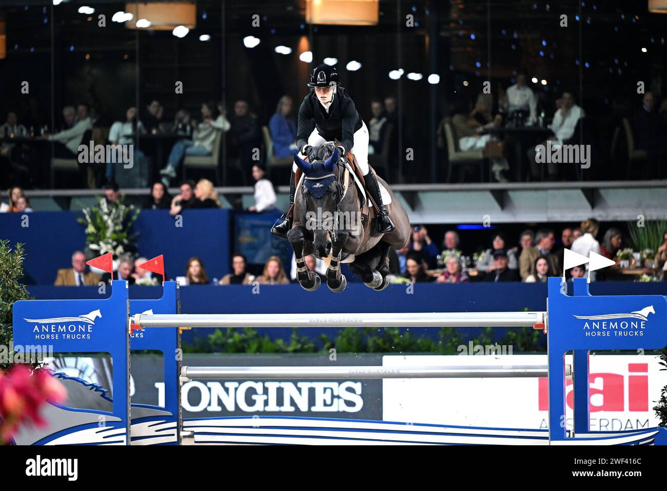 AMSTERDAM - Jana Wargers su Rockwell RC durante la Longines FEI Jumping World Cup al torneo Jumping Amsterdam 2024 alla RAI il 28 gennaio 2024 ad Amsterdam, Paesi Bassi. ANP | Hollandse Hoogte | GERRIT VAN COLOGNE Foto Stock