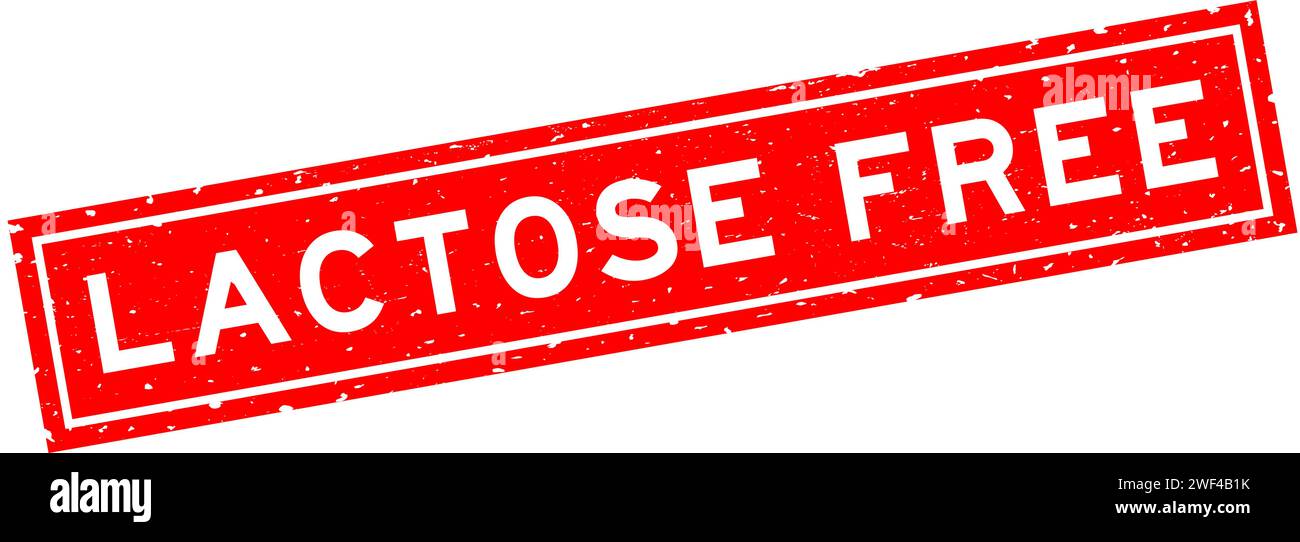Sigillo in gomma quadrata senza lattosio rosso grunge su sfondo bianco Illustrazione Vettoriale