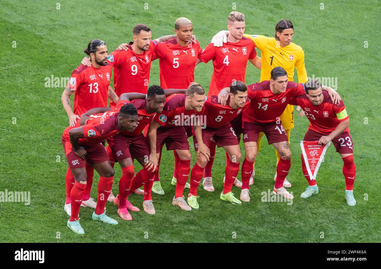 San Pietroburgo, Russia – 2 luglio 2021. Foto della squadra di calcio della Svizzera prima dei quarti di finale di EURO 2020 Svizzera contro Spagna (1-1). Foto Stock