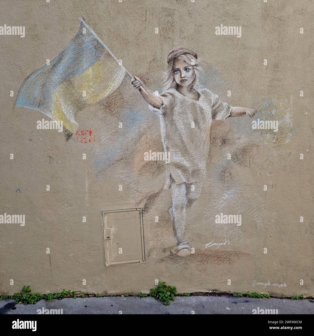 Paint a sostegno di Ucraina, la Butte-aux-Cailles, Parigi, Ile-de-France, Grand-Paris, Francia Foto Stock