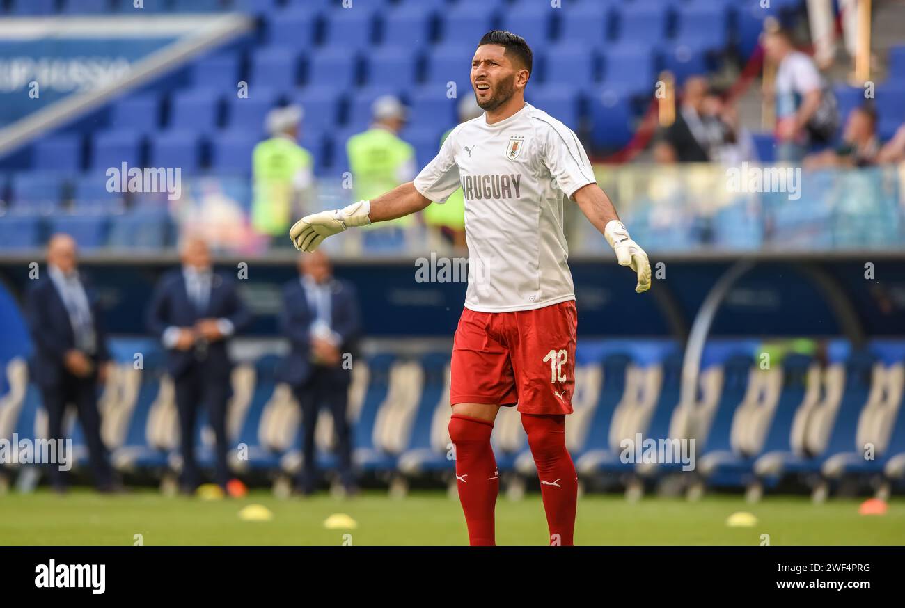 Samara, Russia – 25 giugno 2018. Sostituto del portiere della nazionale di calcio dell'Uruguay Martin Silva in allenamento prima della partita della Coppa del mondo FIFA 2018 Uruguay Foto Stock