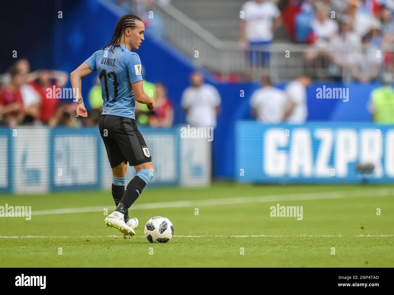 Samara, Russia – 25 giugno 2018. Squadra nazionale di calcio uruguaiana, squadra sinistra Diego Laxalt Coppa del mondo FIFA 2018 partita Uruguay vs Russia (3-0) Foto Stock