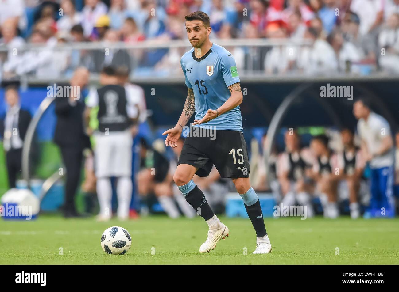 Samara, Russia – 25 giugno 2018. Il centrocampista della nazionale uruguaiana Matias Vecino durante la partita della Coppa del mondo FIFA 2018 Uruguay vs Russia (3-0) Foto Stock