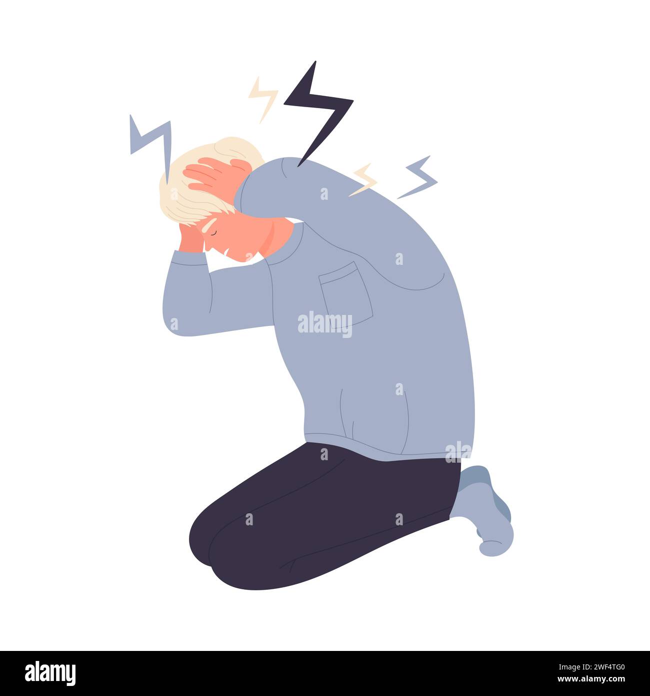 Stress mal di testa ossessivo. Disturbo da stress post traumatico, problema mentale illustrazione vettoriale dei fumetti Illustrazione Vettoriale