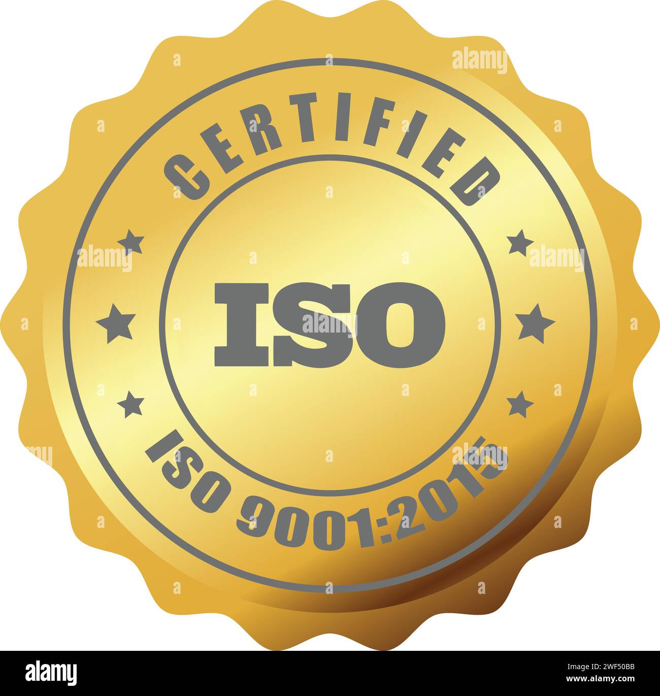 Sigillo ISO in oro , timbro ISO, certificato aziendale certificato ISO 9001:2015 vettore blu, certificato di qualità, oro Illustrazione Vettoriale