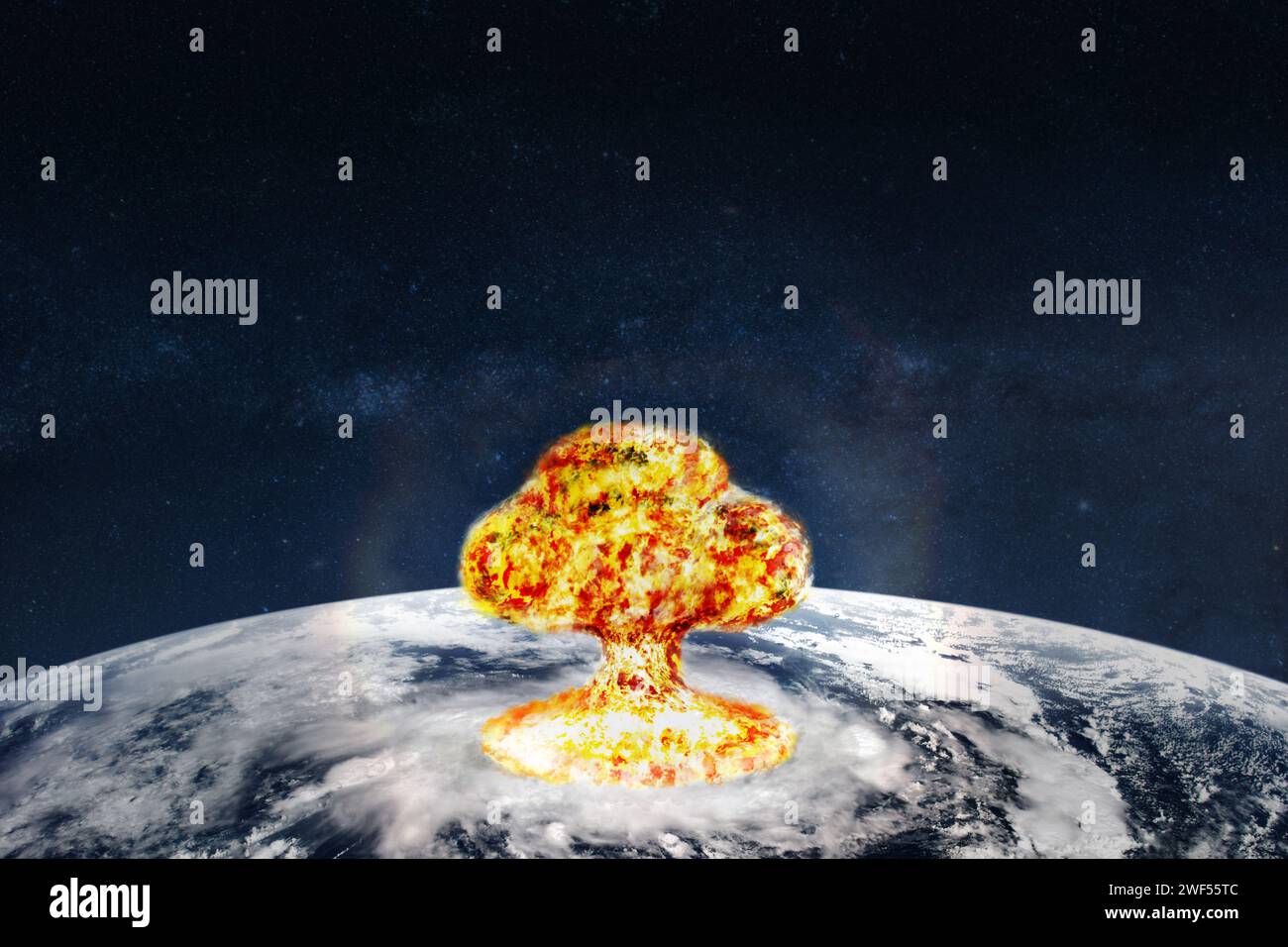 La distruzione del pianeta Terra da parte di una bomba nucleare. Elementi di questa immagine forniti dalla NASA. Foto Stock