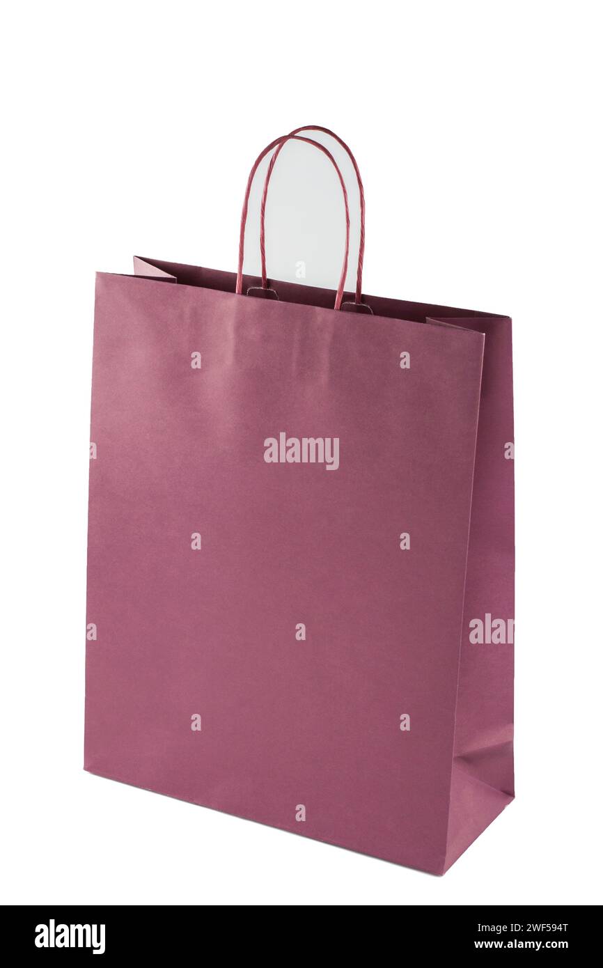 Sacchetto regalo di carta vuoto isolato su sfondo bianco Foto Stock