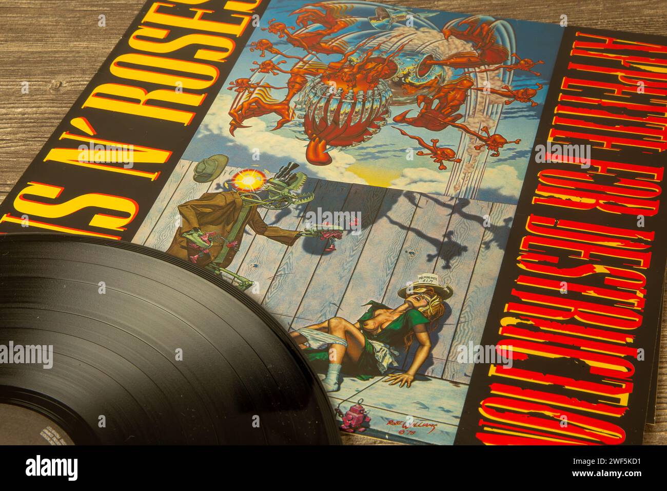 Copertina dell'album di debutto APPETITE FOR DESTRUCTION del gruppo hard rock statunitense GUNS N' ROSES. L'album include brani leggendari come Welcome to the J Foto Stock