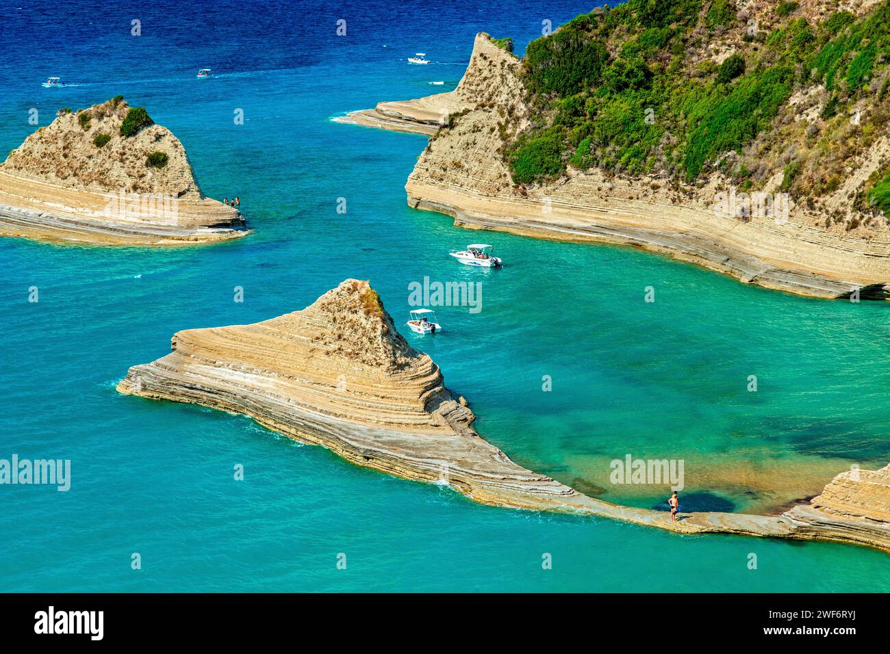 Capo Drastis vicino al villaggio di Peroulades, all'angolo nord-occidentale dell'isola di Corfù, Mar Ionio, Grecia. Foto Stock