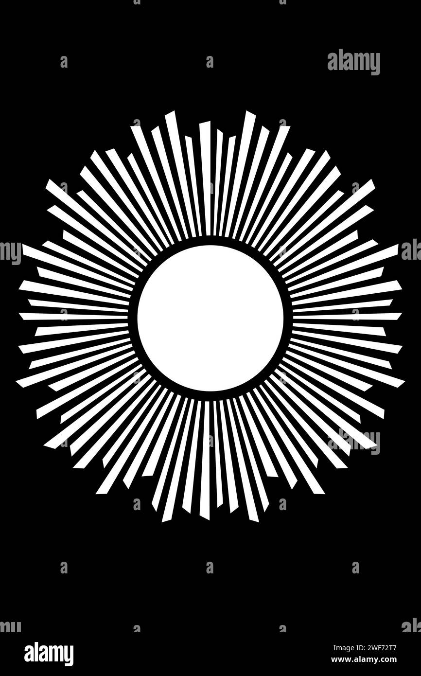 Boho Sun, illustrazione piatta in bianco e nero, illustrazione astratta minimalista stampabile. Foto Stock