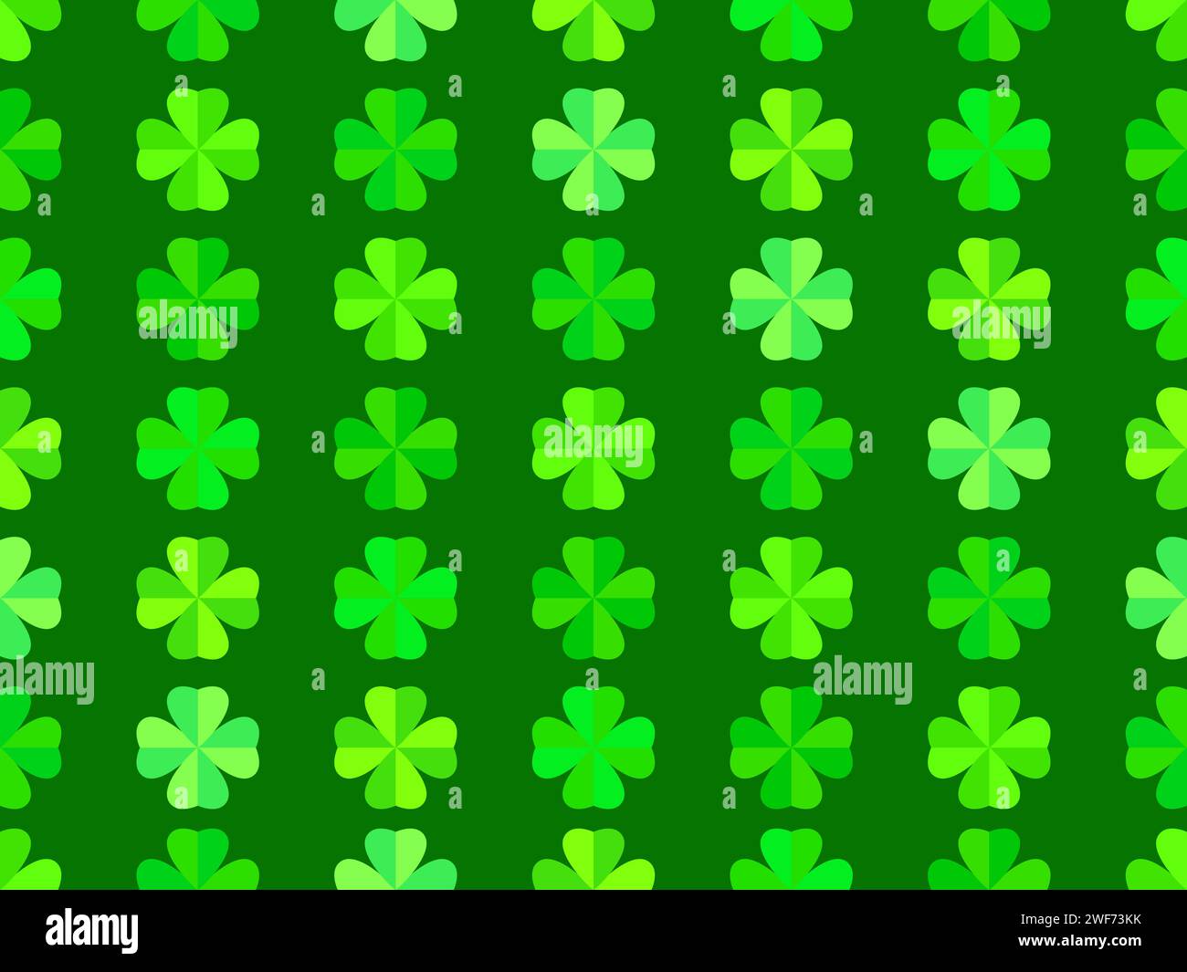 Motivo senza cuciture con trifoglio per St. Patrick's Day. Il trifoglio a quattro foglie è verde, un simbolo di buona fortuna. Background per prodotti promozionali, schede Illustrazione Vettoriale