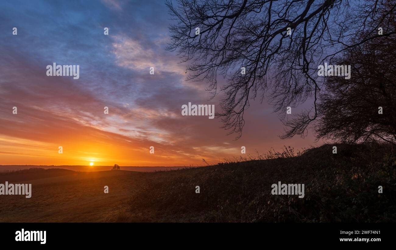 Alba vista da Wittenham clumps Oxfordshire Foto Stock