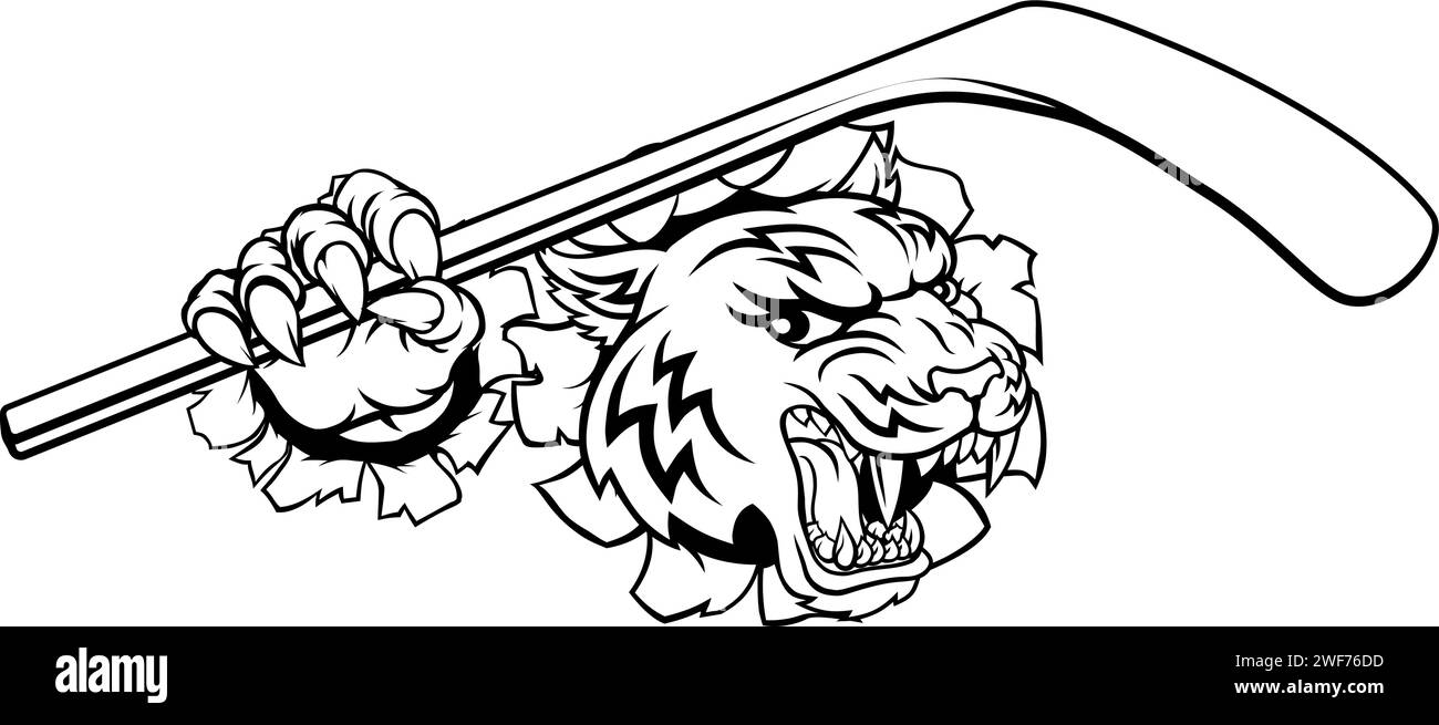 Tiger Ice Hockey Player animale mascotte sportive Illustrazione Vettoriale Tiger Ice Hockey Player animale mascotte sportive Illustrazione Vettoriale