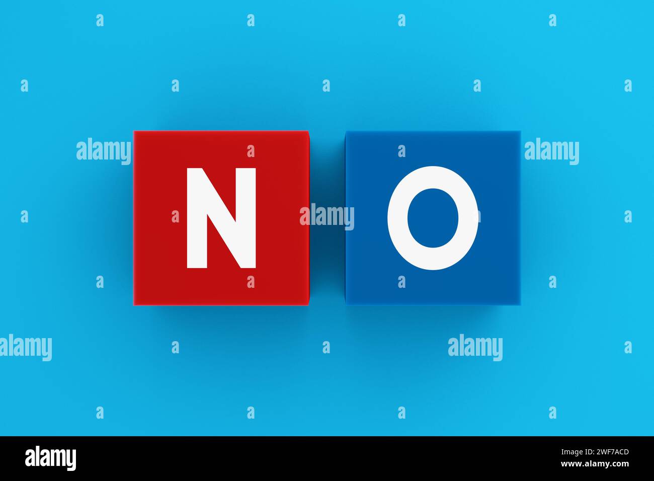 Votare no, respingere e rifiutare. Risposta negativa. La parola "NO" sui blocchi colorati. Foto Stock