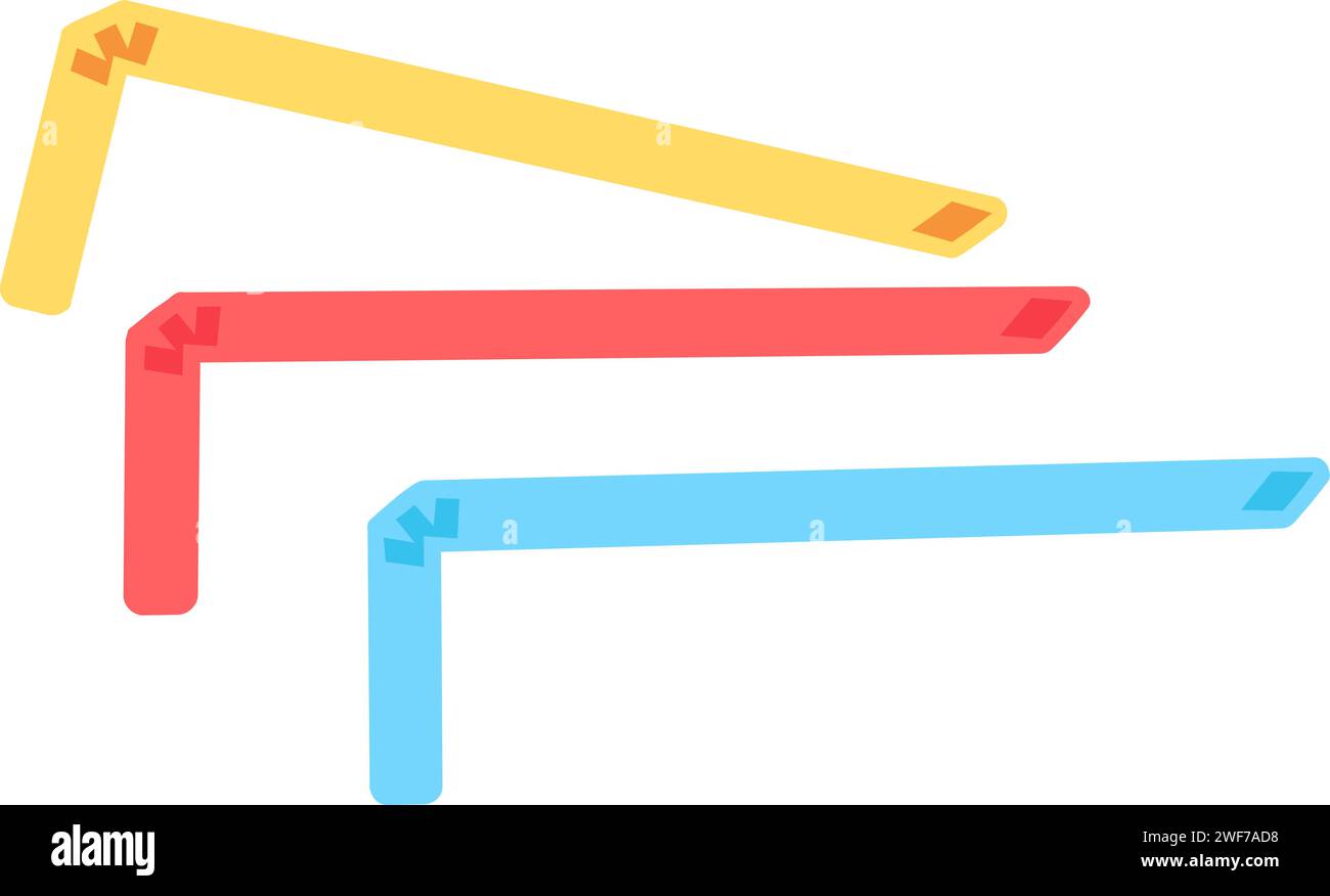 Cannucce in plastica in nylon PVC per la separazione di bevande. Riciclaggio della produzione di plastica e dei rifiuti di imballaggio. Elemento per la progettazione di infografiche. Cartone animato semplice f Illustrazione Vettoriale