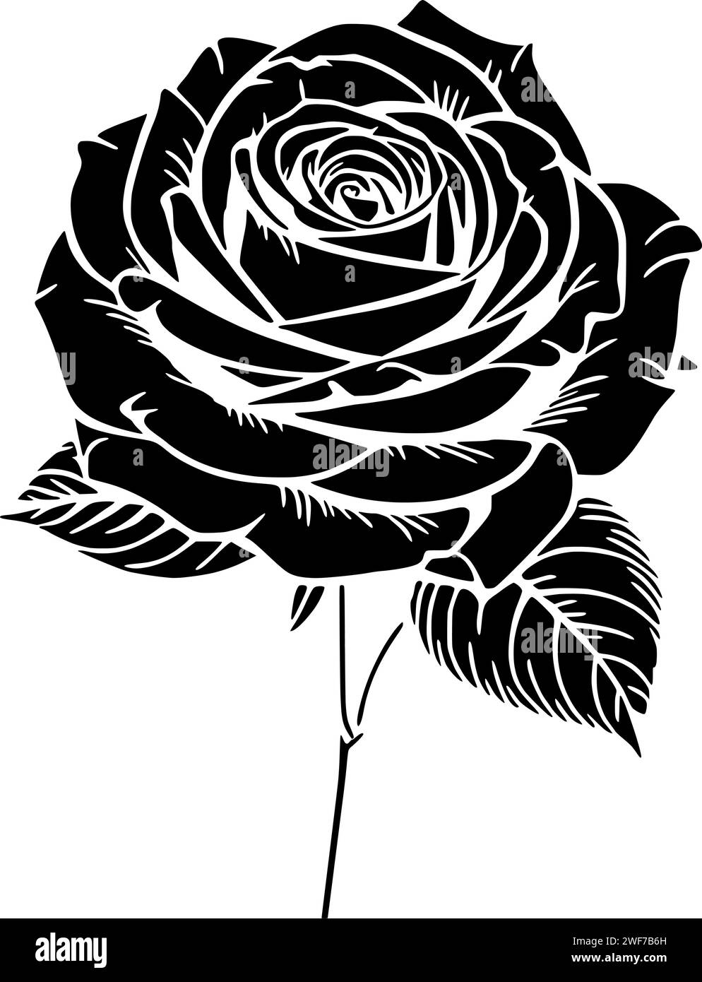 illustrazione floreale silhouette rosa logo natura fiore icona contorno lasciare foglie decorazione floreale giardino di primavera fioritura vegetale forma ditsy bouquet romantico fiore di rosa Illustrazione Vettoriale