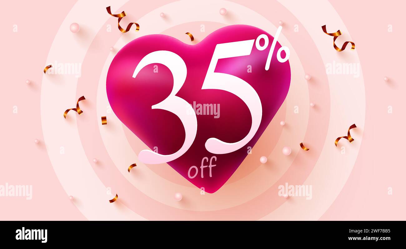 Sconto del 35%. Sconto San Valentino composizione creativa cuore. Mega sale. Illustrazione vettoriale. Illustrazione Vettoriale