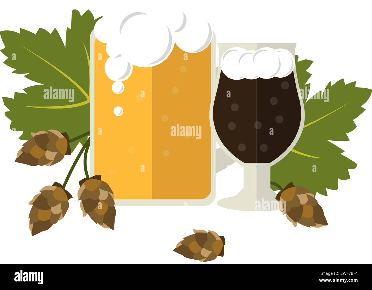 Icona vettoriale di birra chiara e scura isolata su bianco Illustrazione Vettoriale