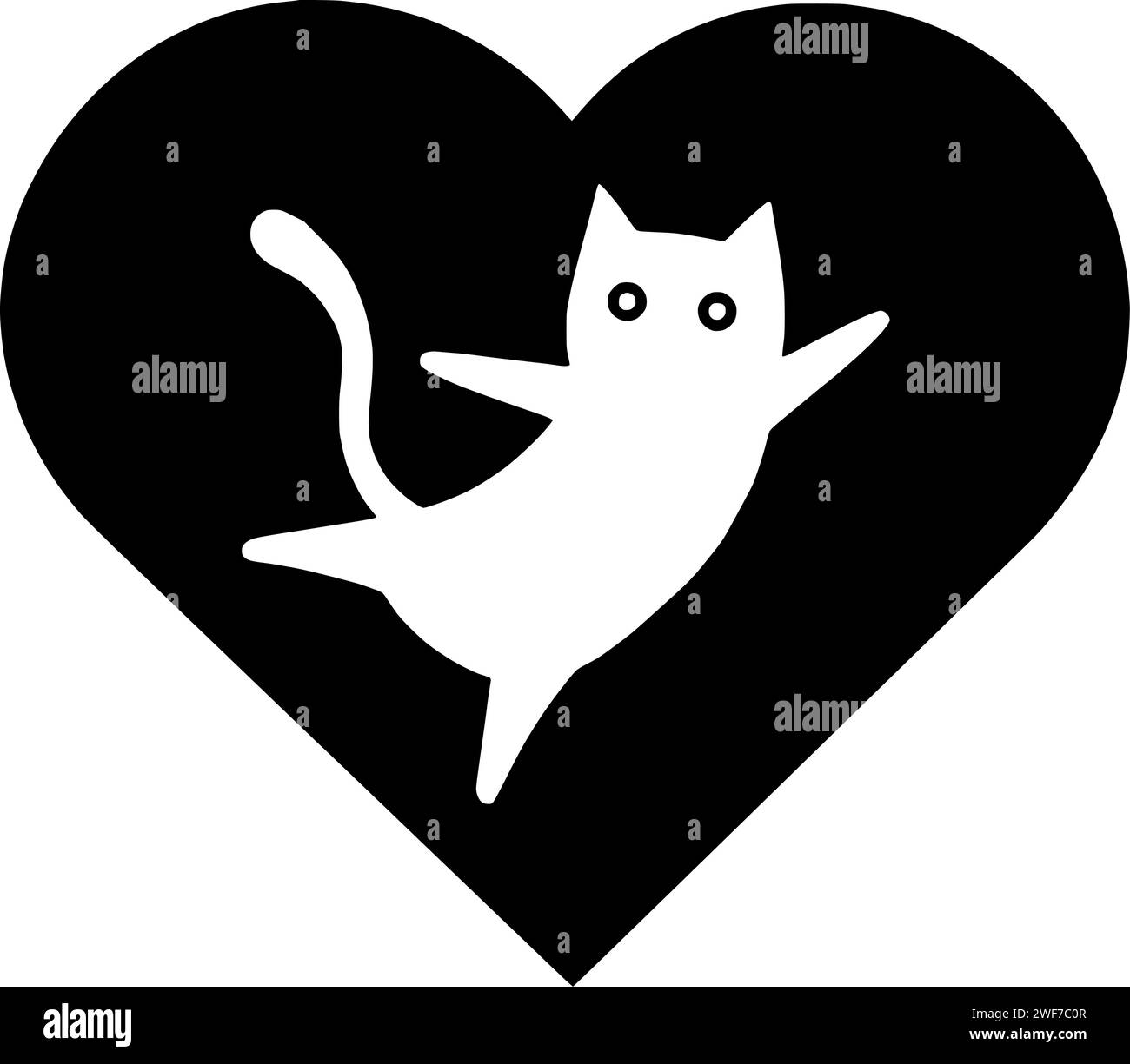 illustrazione d'amore silhouette gatto logo gattino icona a cuore contorno animale giorno romantico buona zampa di san valentino regalo per le feste forma gattino giorno dolce di giorno delle valentine Illustrazione Vettoriale