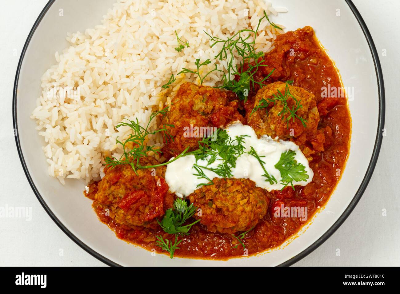 Polpette di agnello curry dall'alto Foto Stock