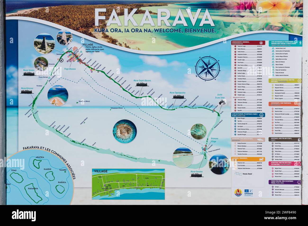 Mappa dell'atollo di Fakarava in Polinesia francese Foto Stock