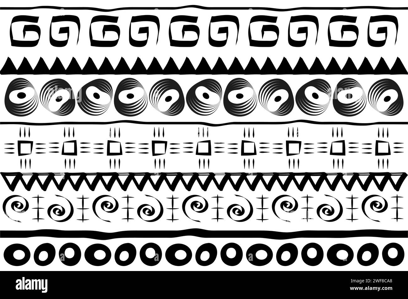 Tessuto African Print, ornamenti etnici fatti a mano per il tuo design, motivi tribali elemento geometrico. Texture di sfondo vettoriale, tessuto afro Illustrazione Vettoriale