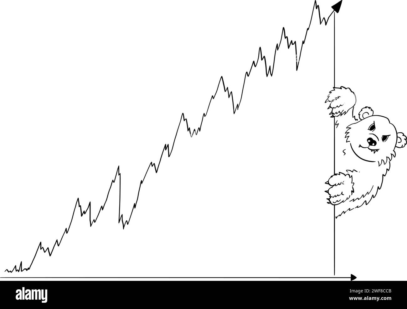 Felice uomo d'affari e crescente Graph of Bull Market, Vector Cartoon Illustration Illustrazione Vettoriale