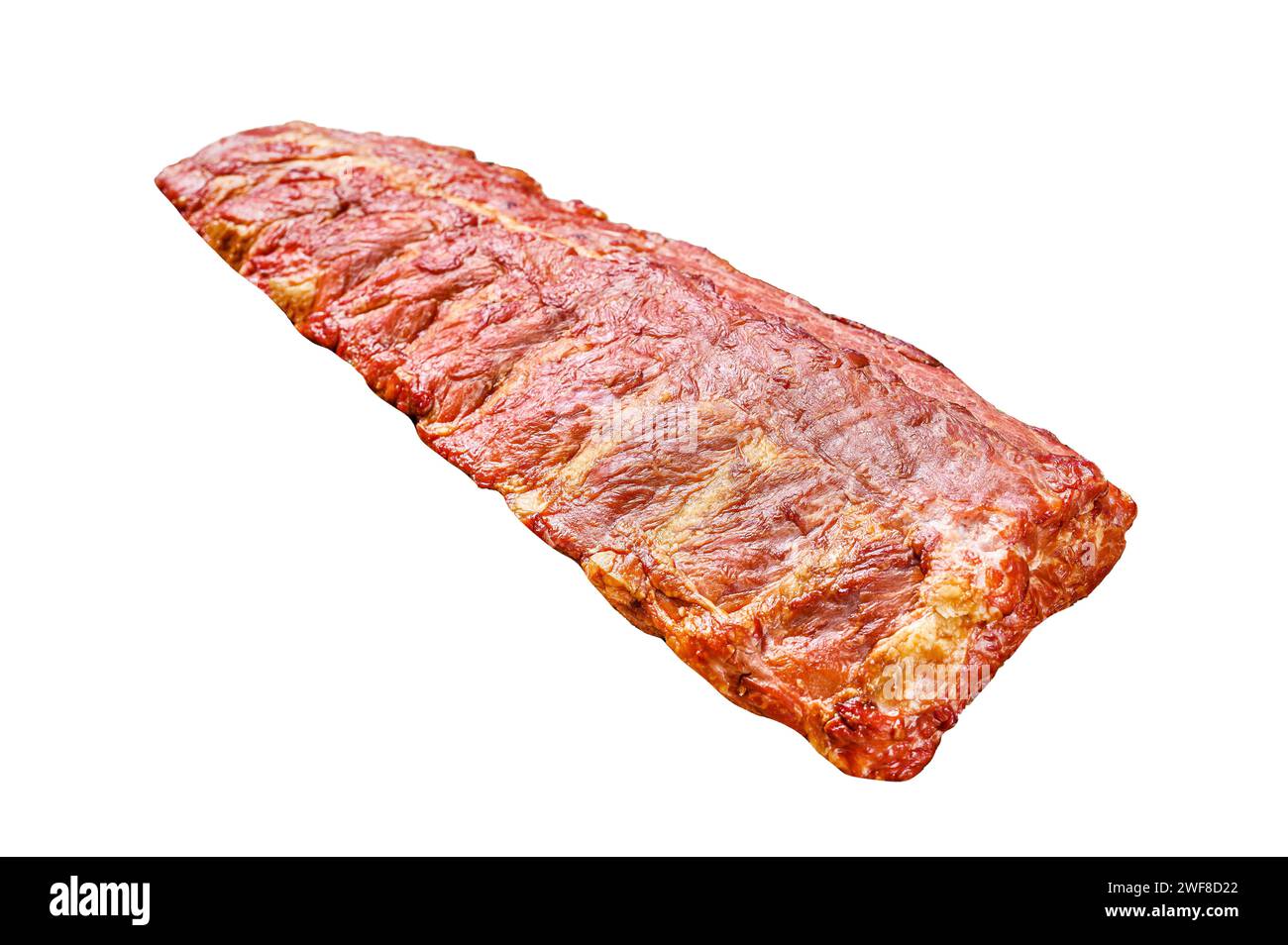 Costolette di maiale affumicate isolate su sfondo bianco. Vista dall'alto Foto Stock