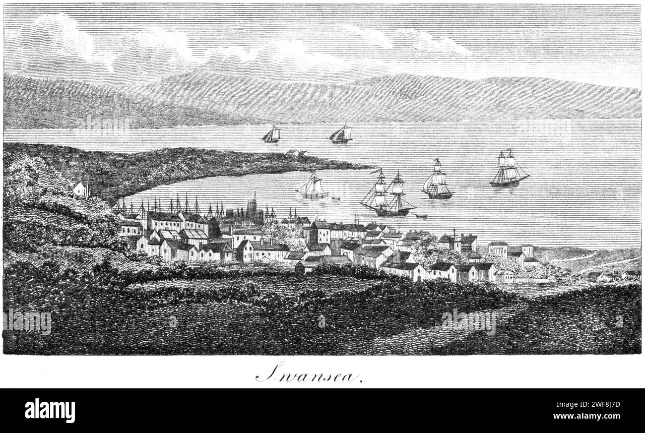 Un'incisione di Swansea, South Wales UK, scansionata ad alta risoluzione da un libro stampato nel 1806. Si ritiene che questa immagine sia priva di copyright. Foto Stock