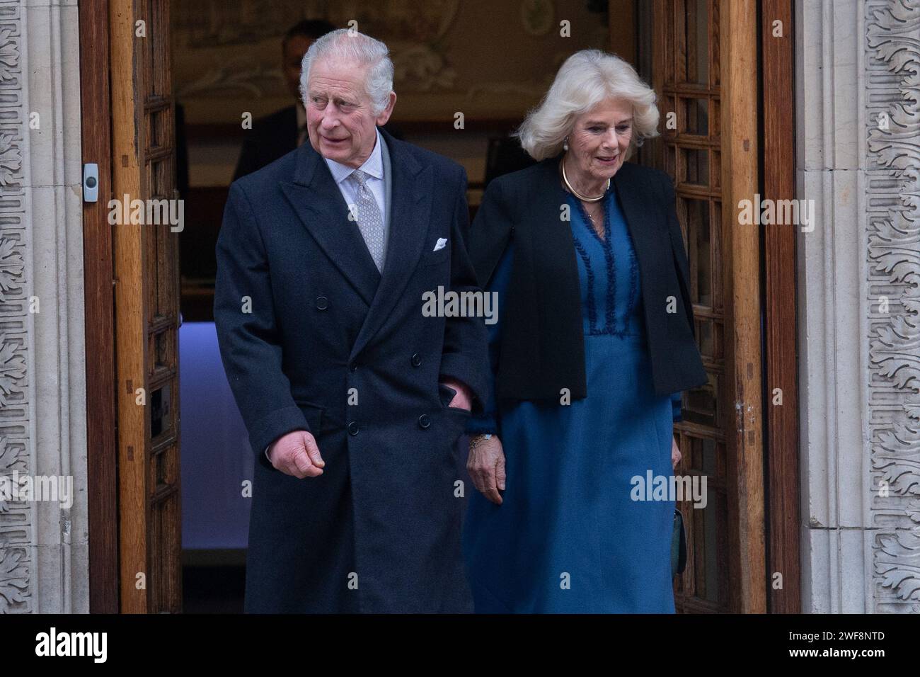 Londra, Regno Unito. 29 gennaio 2024. Nella foto: Re Carlo III e la regina Camilla lasciano la London Clinic dove il re stava subendo una procedura per una prostata allargata. Credito: Justin ng/Alamy Live News Foto Stock