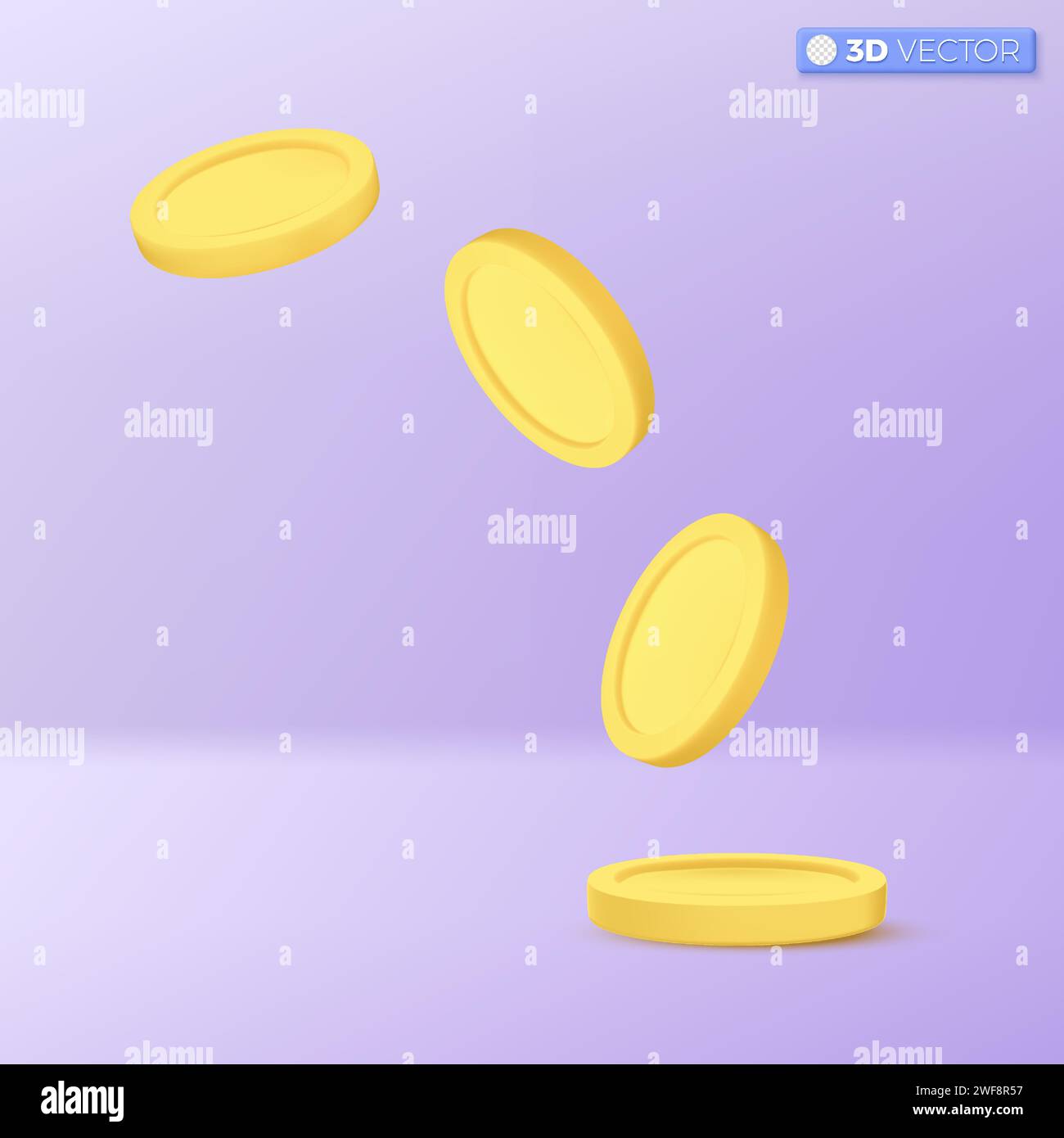 Simbolo del set di icone delle monete in oro 3D. Simbolo del denaro d'oro vuoto a rotazione. Crescita, reddito, risparmio, investimenti, ricchezza. Concetto di successo aziendale. Isol vettoriale 3D. Illustrazione Vettoriale