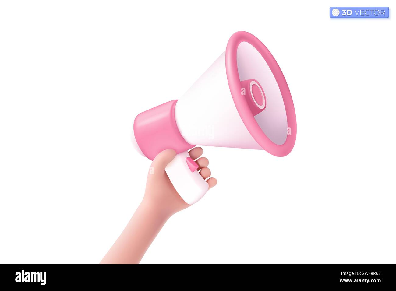 simbolo dell'icona dell'altoparlante megafono di colore rosa 3d. altoparlante bullhorn per annuncio promozione sconto, vendita a prezzi ridotti. Malato isolato vettore 3D Illustrazione Vettoriale