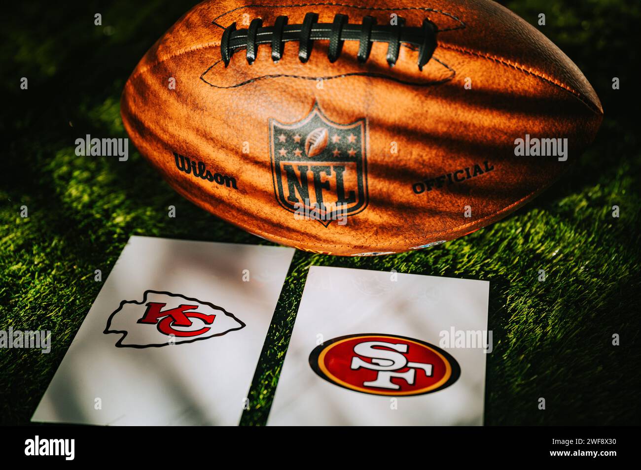 LAS VEGAS, NEVADA, USA, 29 GENNAIO 2024: Super Bowl LVIII, 58th Super Bowl, Kansas City Chiefs vs. San Francisco 49ers all'Allegiant Stadium. Foto Stock