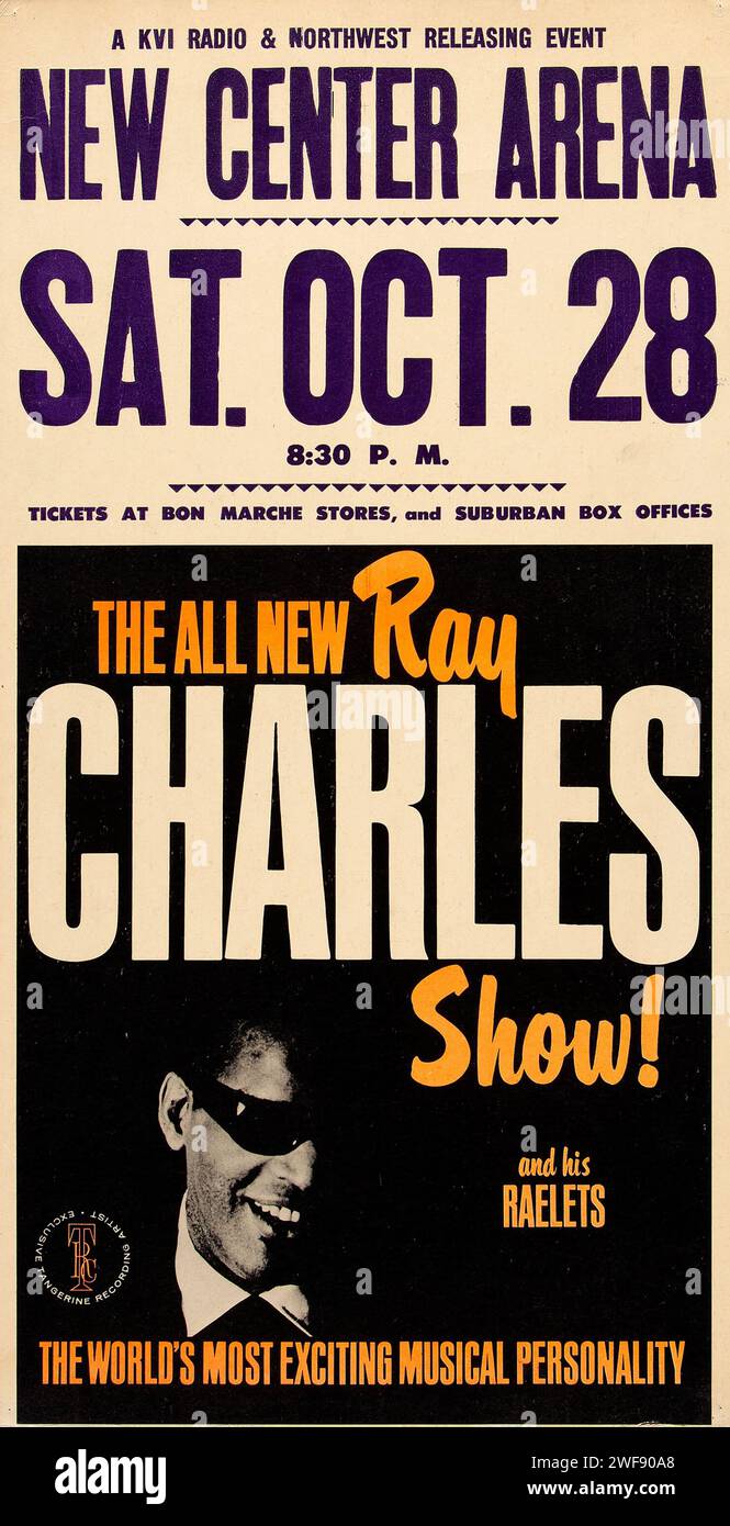 The All New Ray Charles Show, 1967 New Center Arena, Seattle, Washington, Old Concert poster Foto Stock