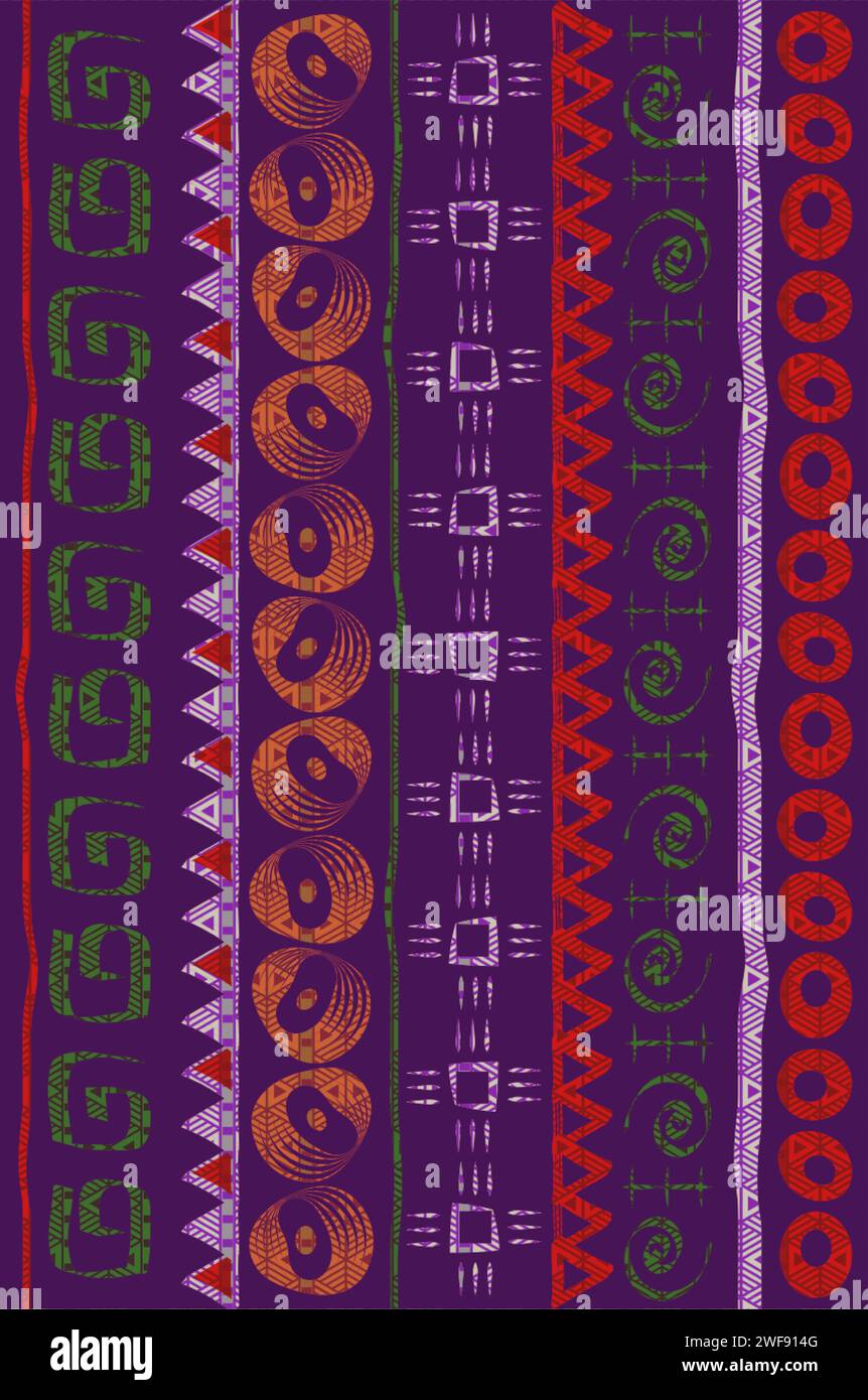 Tessuto African Print, ornamenti etnici fatti a mano per il tuo design, motivi tribali elemento geometrico. Texture di sfondo vettoriale, tessuto afro Illustrazione Vettoriale