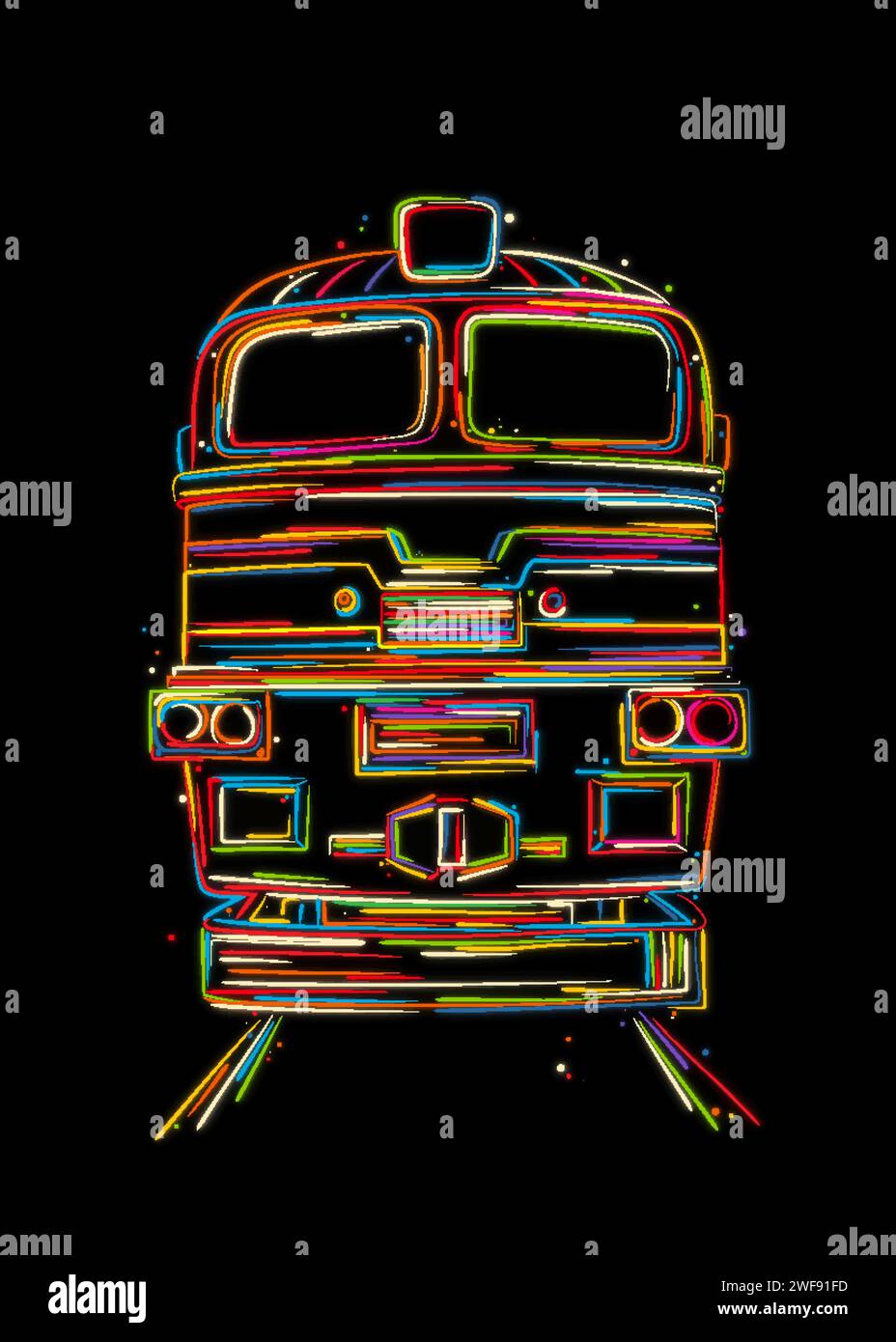 Locomotiva diesel a disegno a mano vettoriale colorato Illustrazione Vettoriale