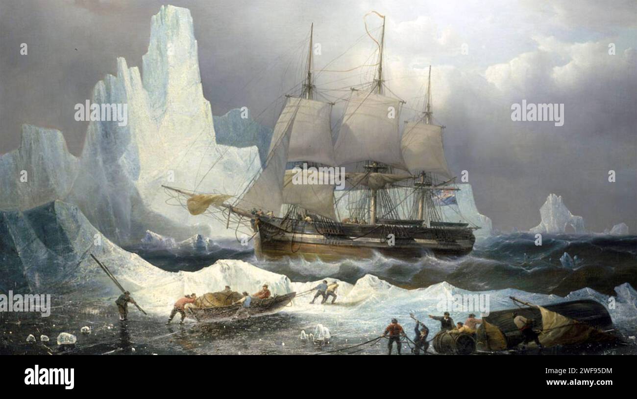 La HMS EREBUS fu catturata nel ghiaccio dell'isola King William, nell'Artico canadese, nel 1846 dipinta da Francesco Musin Foto Stock