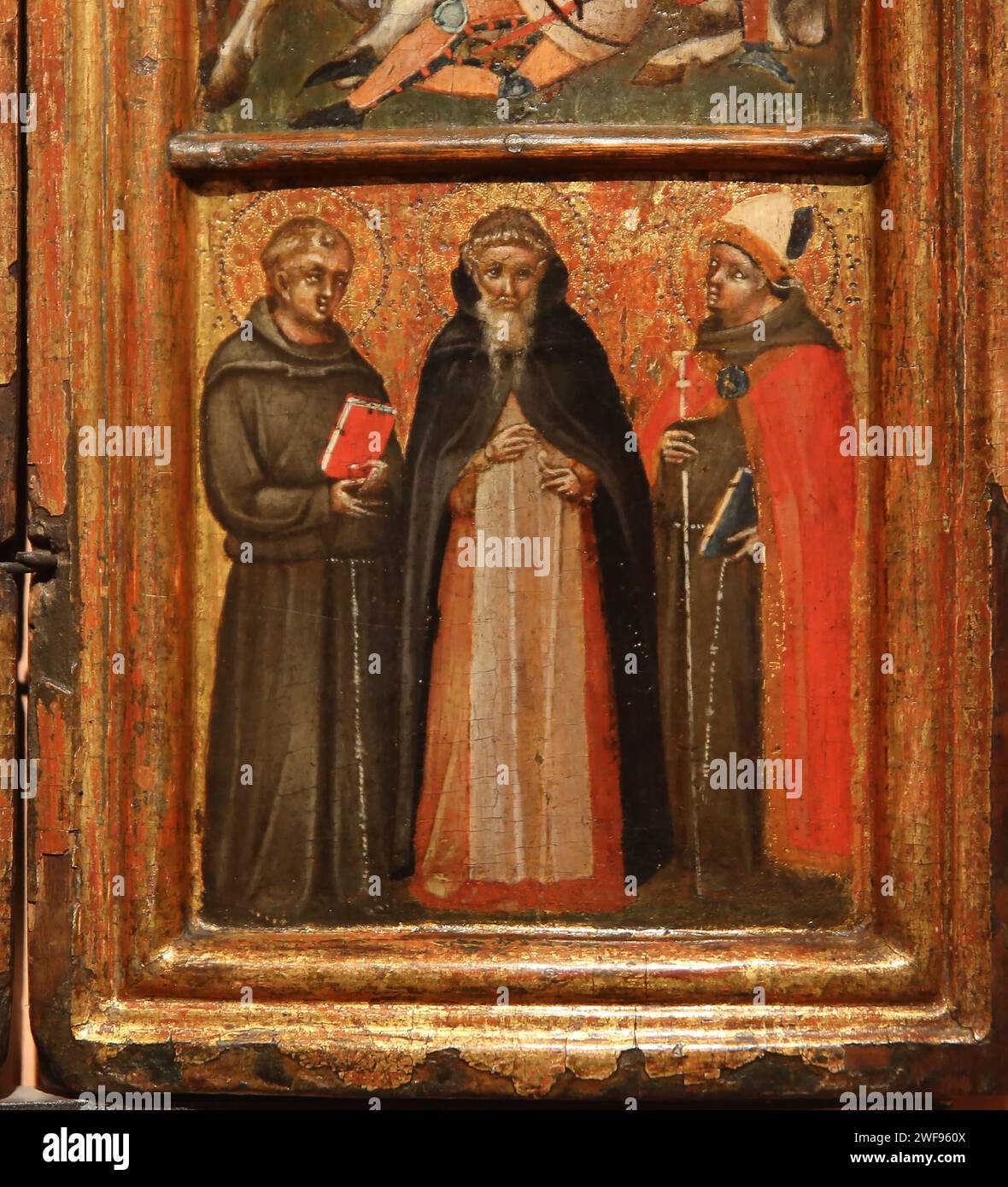 Lorenzo Veneziano (attivo 1356-1372). Pittore italiano. Trittico portatile con crocifissione centrale.St Antonio da Padova, St. Anthony of Great e St. Foto Stock