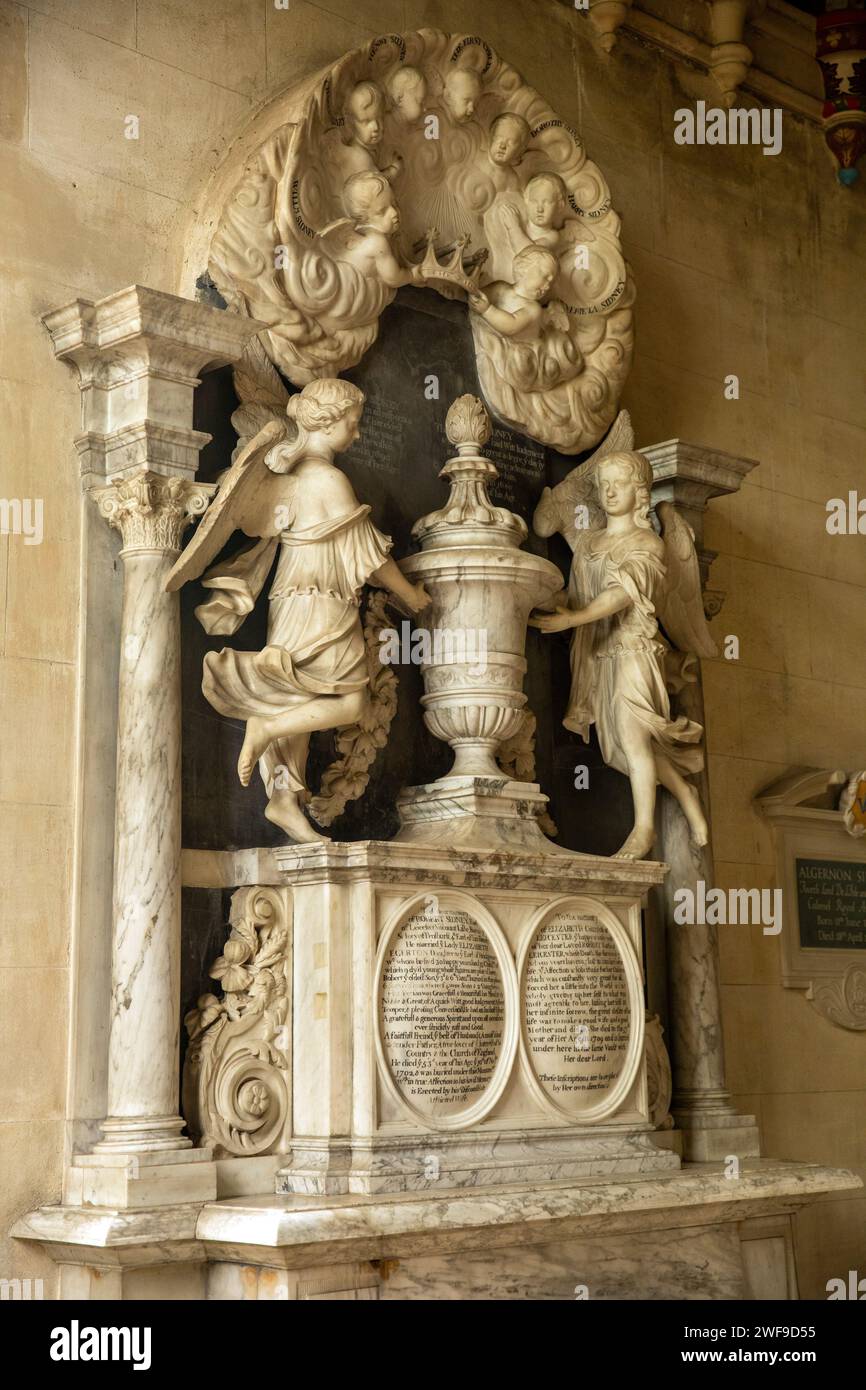 Regno Unito, Inghilterra Kent, Penshurst, interno della chiesa di San Giovanni Battista, tomba di Robert ed Elizabeth Sidney del 1702 Foto Stock