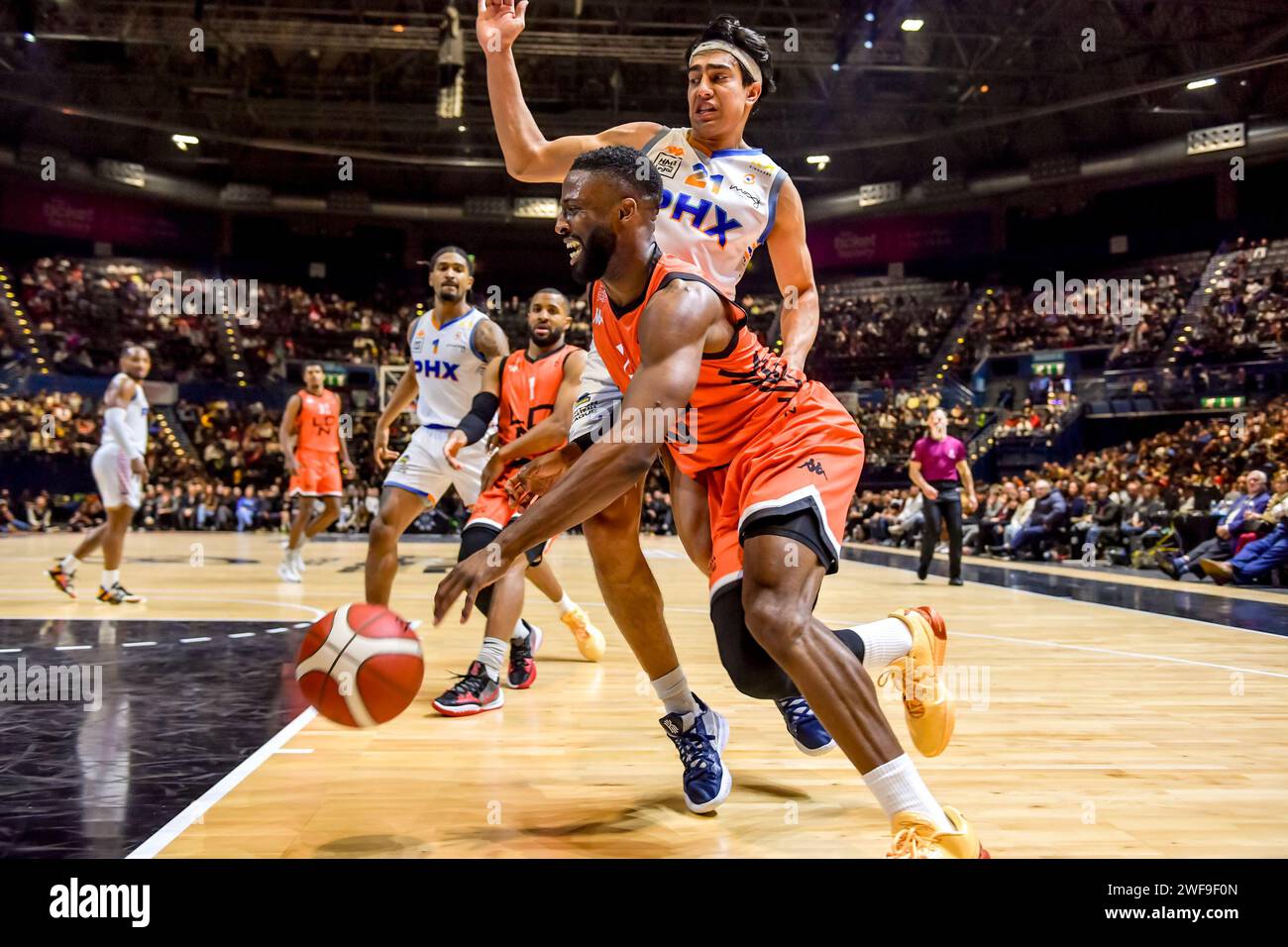 David Nwaba Guard of London Lions Men durante la finale del BBL Trophy all'Utilita Arena di Birmingham, Regno Unito, il 28 gennaio 2024. Foto di Phil Hutchinson. Solo per uso editoriale, licenza necessaria per uso commerciale. Nessun utilizzo in scommesse, giochi o pubblicazioni di un singolo club/campionato/giocatore. Credito: UK Sports Pics Ltd/Alamy Live News Foto Stock