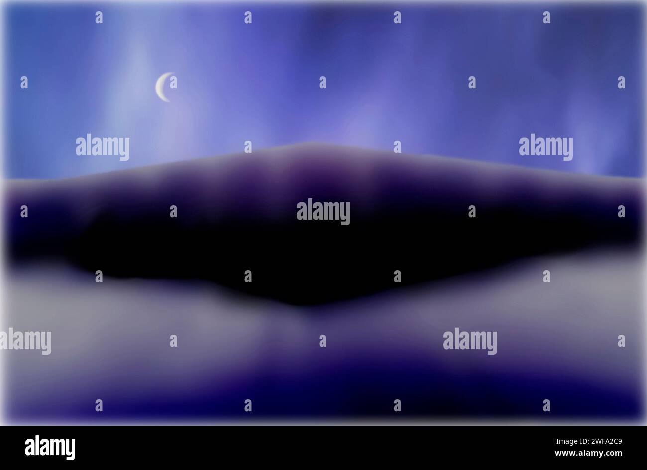 Una forma grafica astratta con una luna crescente sullo sfondo Foto Stock