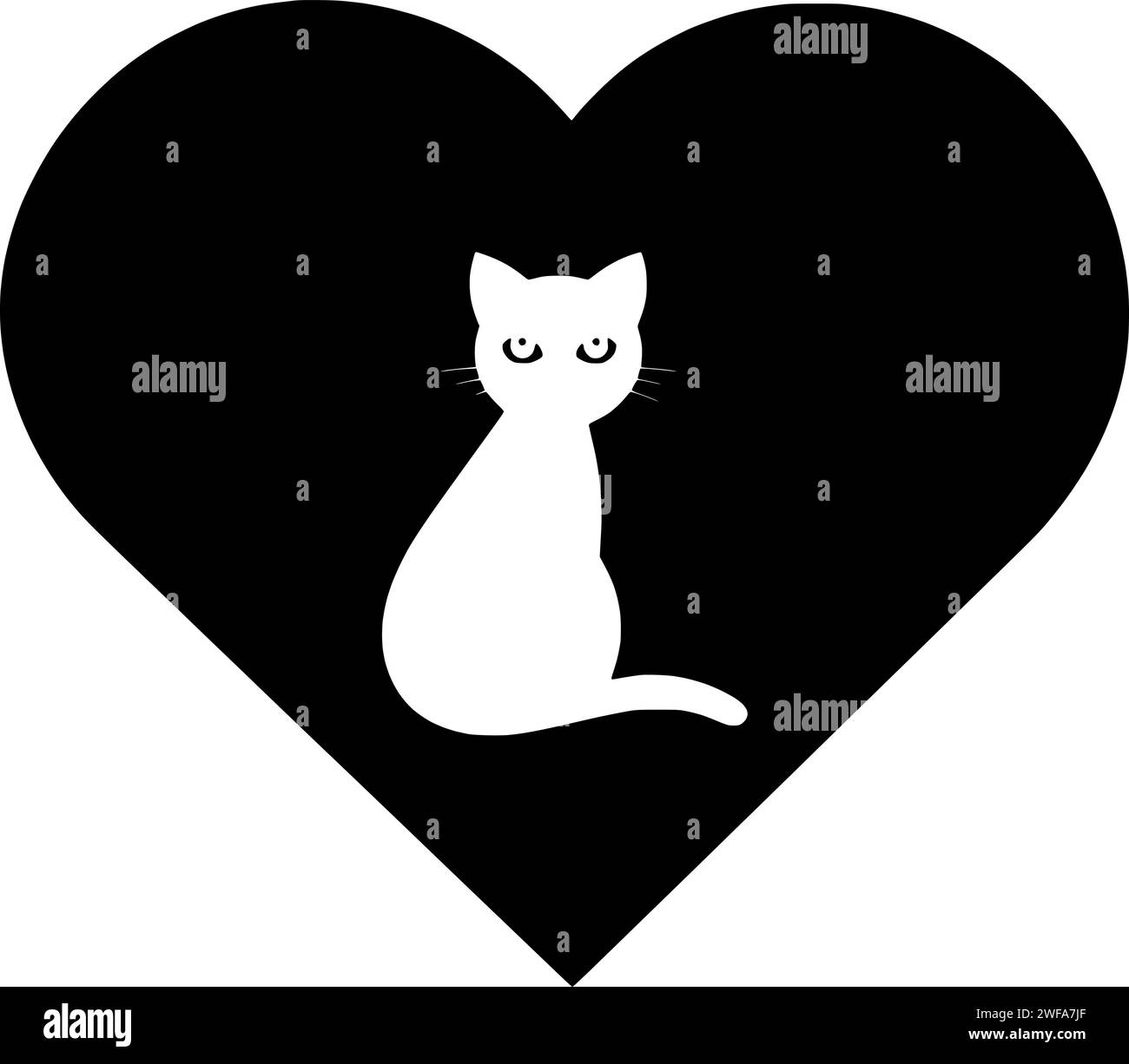 illustrazione gatto silhouette amore logo cuore icona di san valentino contorno romantico gattino animale felice animali domestici festivi cuori mammiferi forma amicizia dolce adorabile Illustrazione Vettoriale