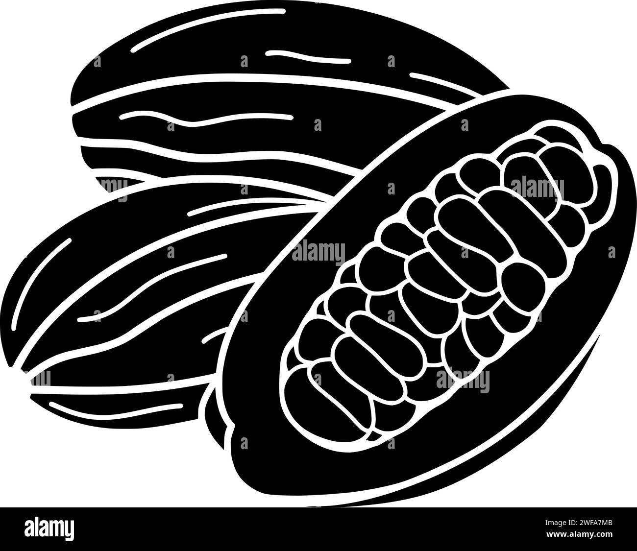 illustrazione della frutta silhouette cioccolato logo cibo icona dolce contorno dessert cacao scuro spuntino a fagioli di bacca nera dal sapore marrone a pezzi a forma di pianta di latte Illustrazione Vettoriale