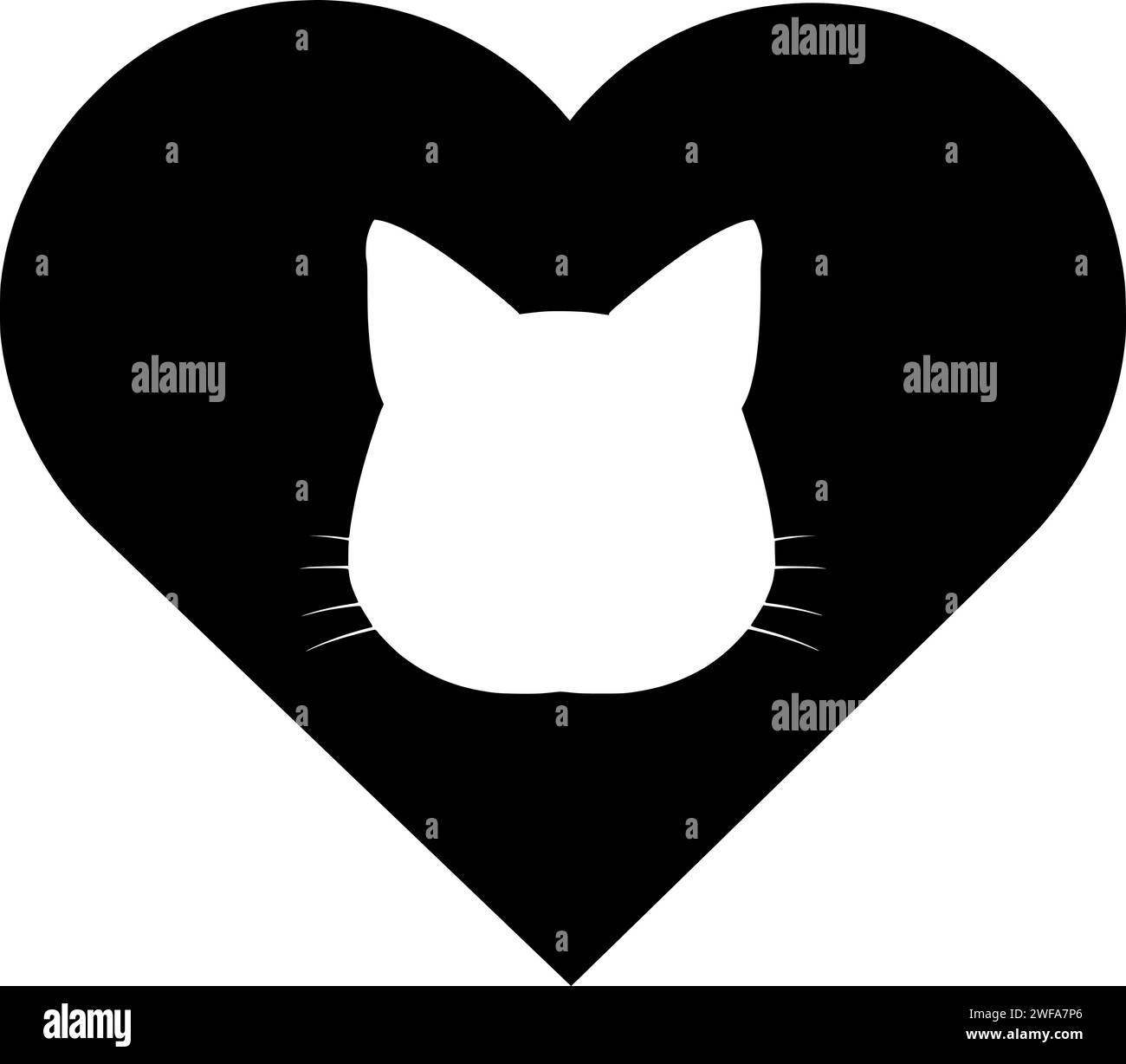 illustrazione gatto silhouette amore logo cuore icona di san valentino contorno romantico gattino animale felice animali domestici festivi cuori mammiferi forma amicizia dolce adorabile Illustrazione Vettoriale