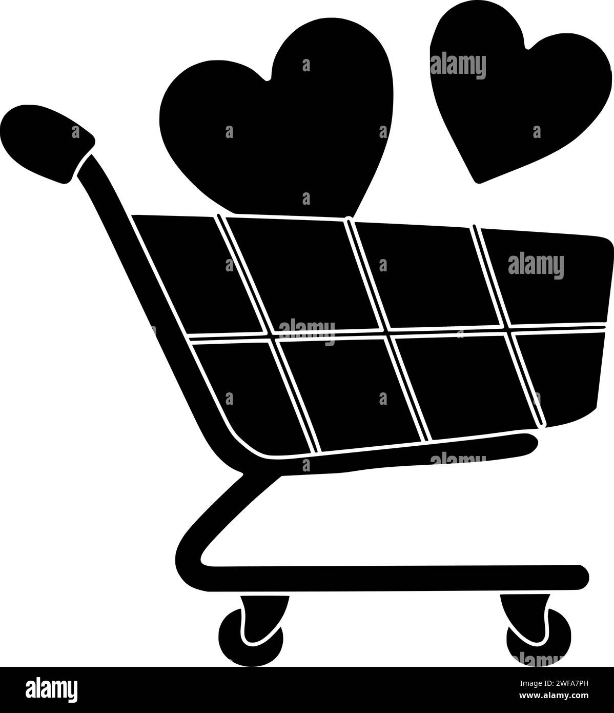 illustrazione carrello love silhouette logo carrello icona supermercato contorno negozio acquisto vendita negozio negozio shopping cliente felice shopping coppia forma retail famiglia consumismo Illustrazione Vettoriale