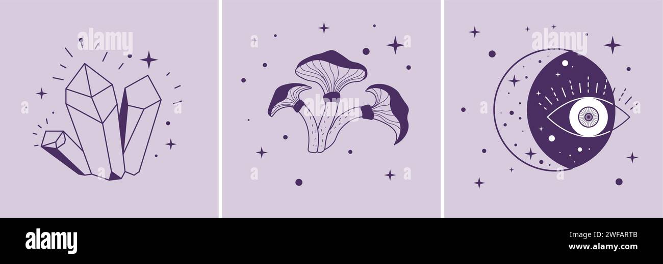 Magie e magia, elementi naturali e cosmici Illustrazione Vettoriale